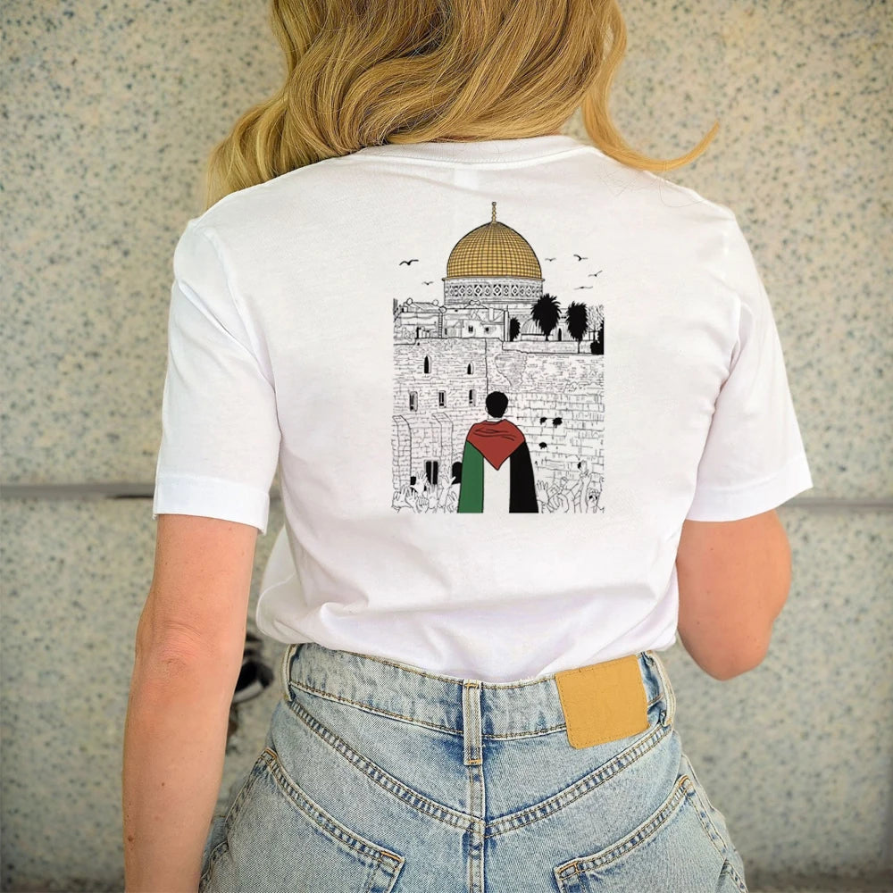 Palestine Al Aqsa Mosque and Map Coordinates Crop Tee