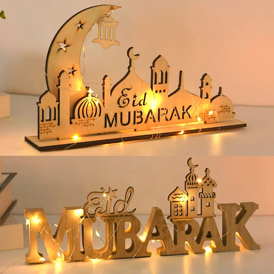 Eid and Ramadan Wooden Moon Star Ornament