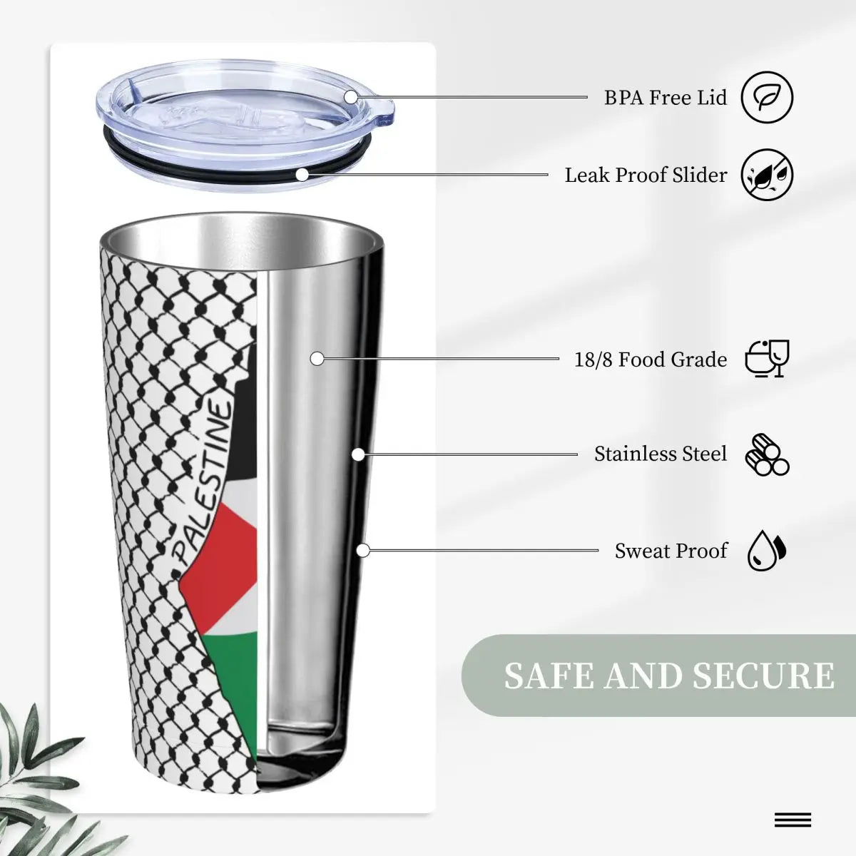 Palestine Map over Kufiyah print Insulated Tumbler