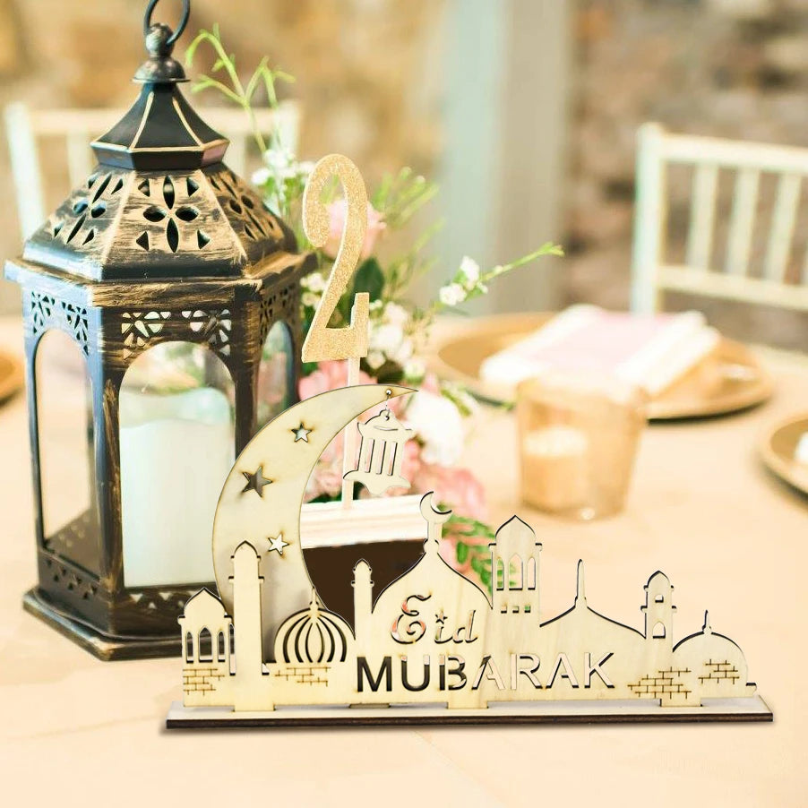Eid and Ramadan Wooden Moon Star Ornament