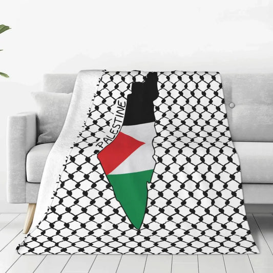 Palestine Map over keffiyeh print  Blankets Coral Fleece Plush