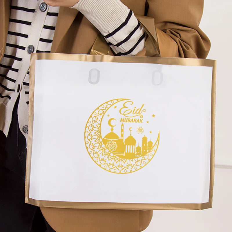 5PCS Eid Mubarak Gift Bags Package Bag Ramadan Kareem Decoration 2023 Islamic Muslim Eid Plastic Bags with Handle for Business