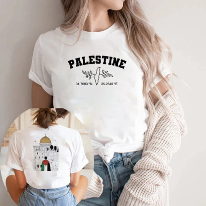 Palestine Al Aqsa Mosque and Map Coordinates Crop Tee