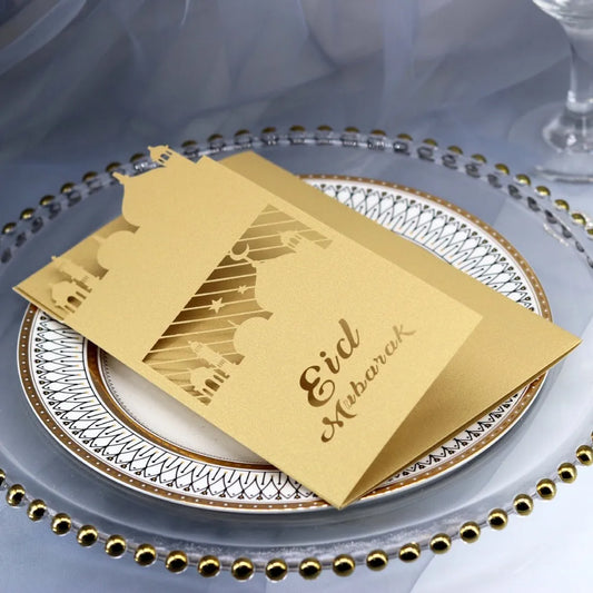 Gold Laser cut Eid card with Dinner/party invites pocket