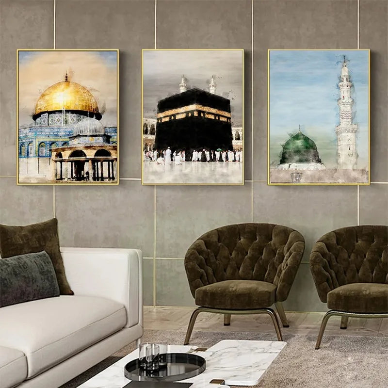 Mecca Medina Kaaba water color Wall Art prints