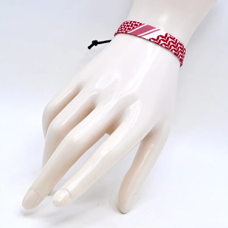 Keffiyeh pattern Cotton Rope Woven Bracelets in Red, Green, Black, and white multiple styles