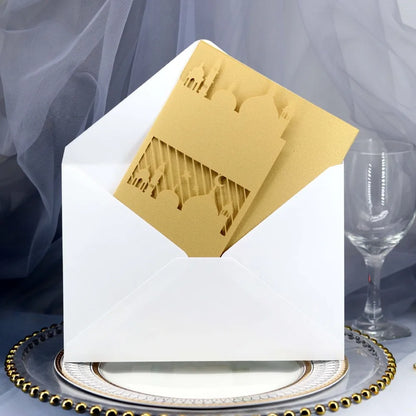 Gold Laser cut Eid card with Dinner/party invites pocket